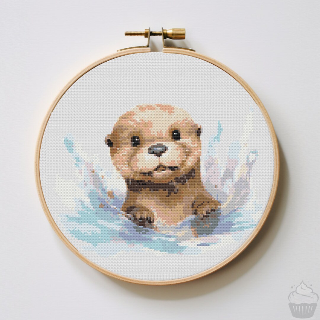 Cute Otter Cross Stitch Pattern Hoop Embroidery PDF Instant Download