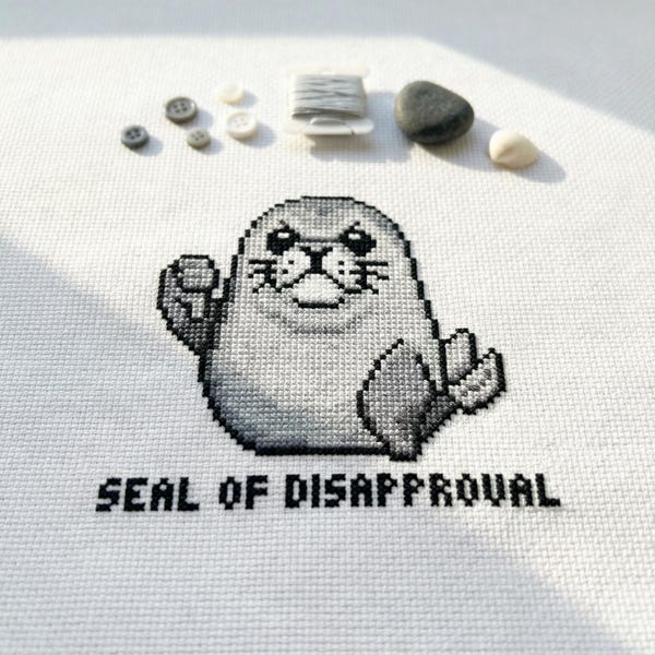 Cute Seal Of Disapproval Cross Stitch Pattern | Hoop Embroidery | PDF | Instant Download | Commercial Use | Cross Stitch Chart