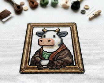Cute Cow Monalisa Moonalisa Cross Stitch Pattern | Hoop Embroidery | PDF | Instant Download | Commercial Use | Cross Stitch Chart
