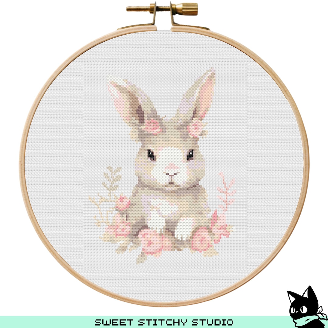 Floral Bunny Cross Stitch Pattern | Hoop Embroidery | PDF | Instant ...
