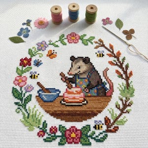 Cute Baker Opossum Cross Stitch Pattern | Hoop Embroidery | PDF | Instant Download | Commercial Use | Cross Stitch Chart