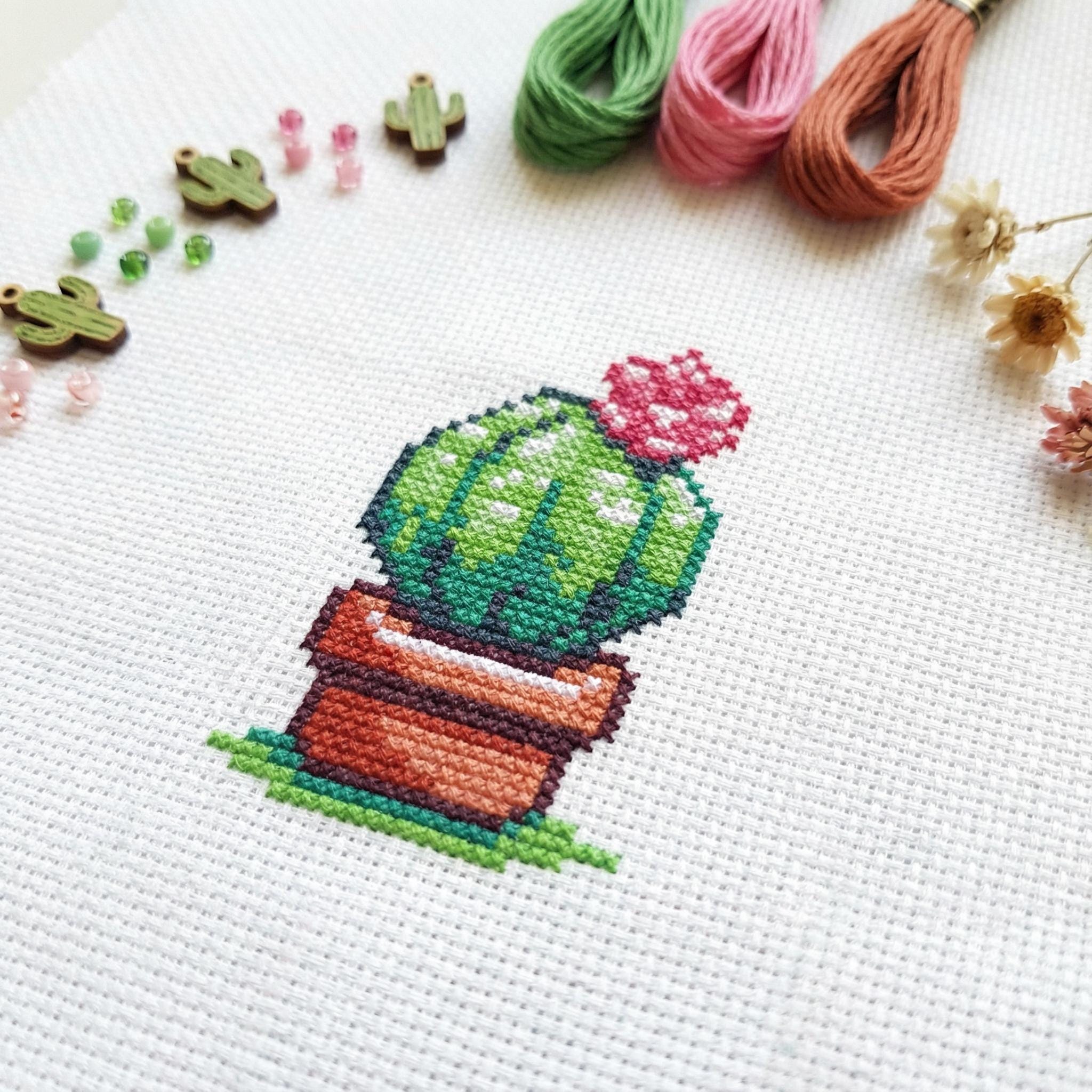 かわいい小さなサボテンのクロスステッチパターン | フープ刺繍 | PDF