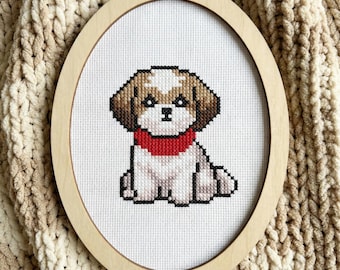 かわいい小さなシーズーのクロスステッチパターン | フープ刺繍 | PDF