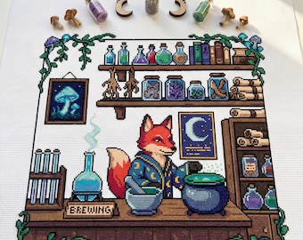 Cute Potion Maker Fox Cross Stitch Pattern | Hoop Embroidery | PDF | Instant Download | Commercial Use | Cross Stitch Chart
