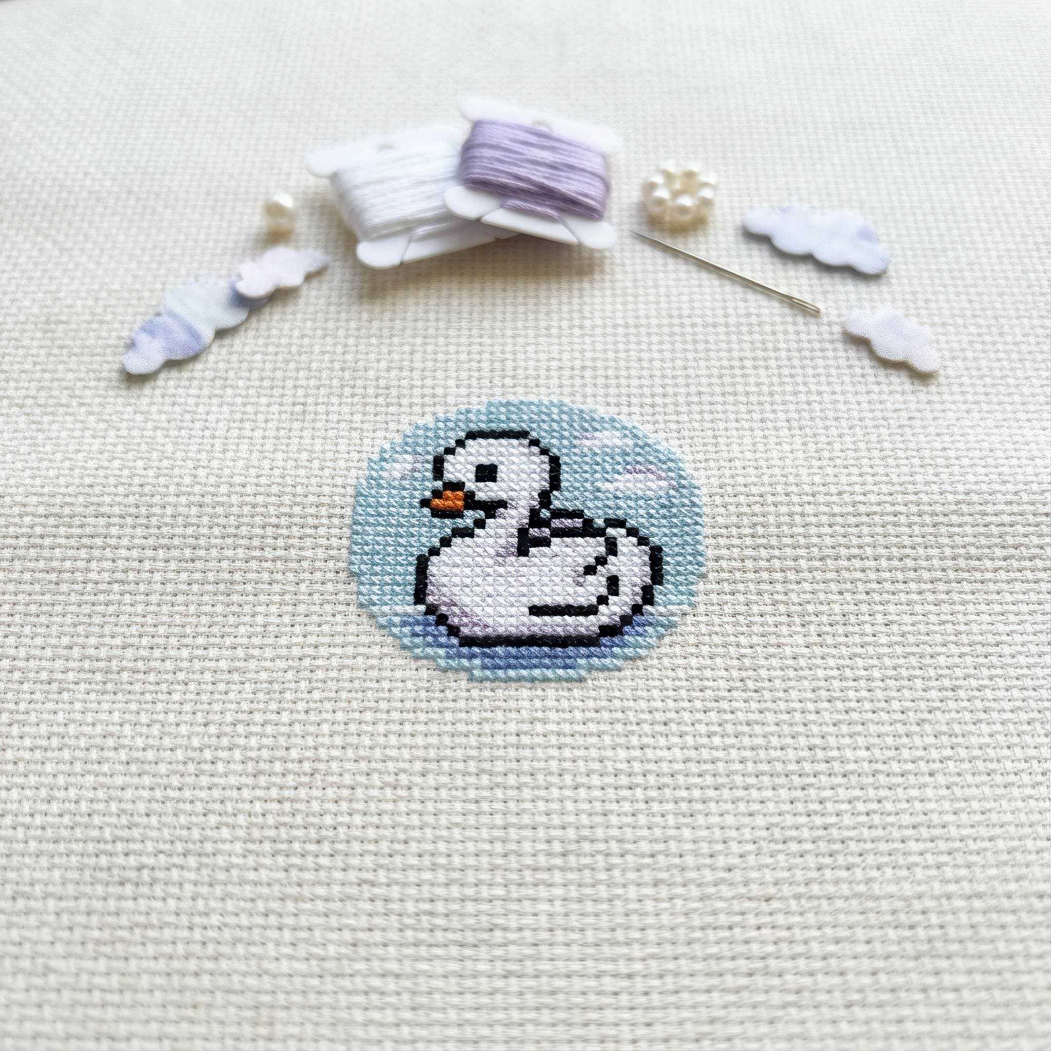 かわいい小さな白鳥のクロスステッチパターン | フープ刺繍 | PDF