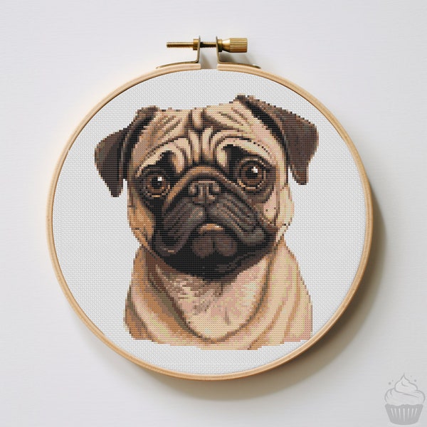 Cute Pug Cross Stitch Pattern | Hoop Embroidery | PDF | Instant Download | Commercial Use | Cross Stitch Chart