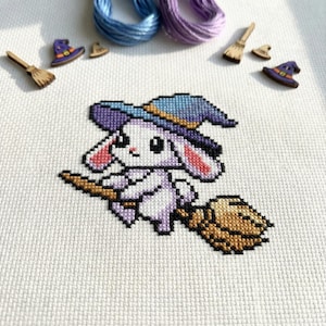 Cute Bunny Witch Cross Stitch Pattern | Hoop Embroidery | PDF | Instant Download | Commercial Use | Cross Stitch Chart