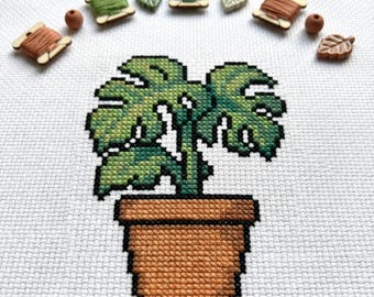 Cute Monstera Plant Cross Stitch Pattern | Hoop Embroidery | PDF | Instant Download | Commercial Use | Cross Stitch Chart