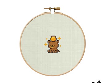 かわいいクマの子のハニークロスステッチパターン | フープ刺繍 | PDF