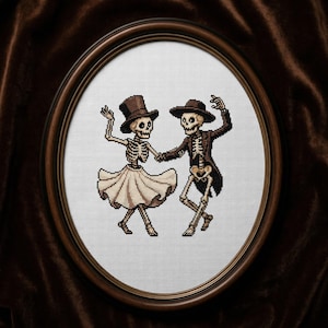 Dancing Skeletons Halloween Cross Stitch Pattern | Hoop Embroidery | PDF | Instant Download | Commercial Use | Cross Stitch Chart