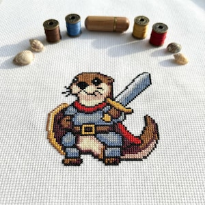 Cute Otter Warrior Soldier Cross Stitch Pattern | Hoop Embroidery | PDF | Instant Download | Commercial Use | Cross Stitch Chart