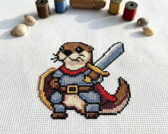 Cute Otter Warrior Soldier Cross Stitch Pattern | Hoop Embroidery | PDF | Instant Download | Commercial Use | Cross Stitch Chart