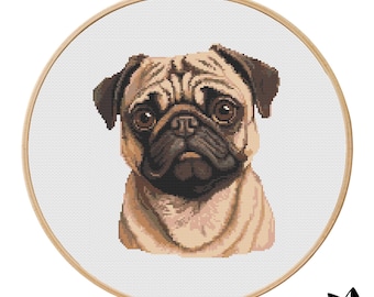 Cute Pug Cross Stitch Pattern | Hoop Embroidery | PDF | Instant Download | Commercial Use | Cross Stitch Chart