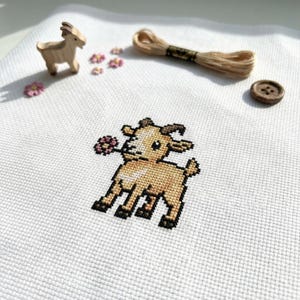 Cute Goat Flower Cross Stitch Pattern | Hoop Embroidery | PDF | Instant Download | Commercial Use | Cross Stitch Chart