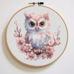 Pink Floral Owl Cross Stitch Pattern | Hoop Embroidery | PDF | Instant Download | Commercial Use | Cross Stitch Chart