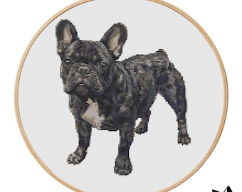Patrón de punto de cruz de un lindo bulldog francés / Bordado a bastidor / PDF / Descarga instantánea / Uso comercial / Gráfico de punto de cruz