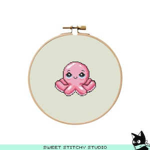 Cute Pink Octopus Cross Stitch Pattern | Hoop Embroidery | PDF | Instant Download | Commercial Use | Cross Stitch Chart