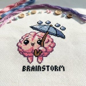 Cute Brainstorm Brain Umbrella Cross Stitch Pattern | Hoop Embroidery | PDF | Instant Download | Commercial Use | Cross Stitch Chart
