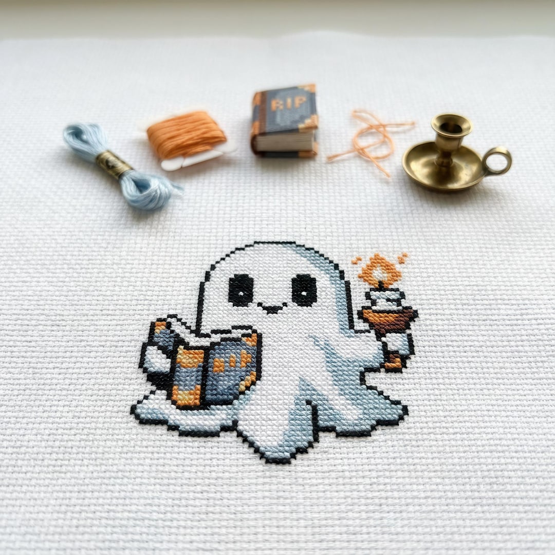 Cute Ghost Book Cross Stitch Pattern | Hoop Embroidery | PDF | Instant ...