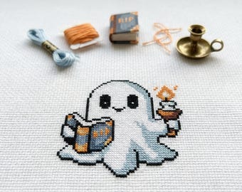 Patrón de punto de cruz "Lindo libro de fantasmas" / Bordado a bastidor / PDF / Descarga instantánea / Uso comercial / Gráfico de punto de cruz