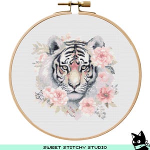 Floral Tiger Cross Stitch Pattern | Hoop Embroidery | PDF | Instant Download | Commercial Use | Cross Stitch Chart