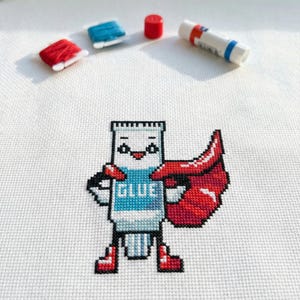 Cute Super Glue Hero Cross Stitch Pattern | Hoop Embroidery | PDF | Instant Download | Commercial Use | Cross Stitch Chart