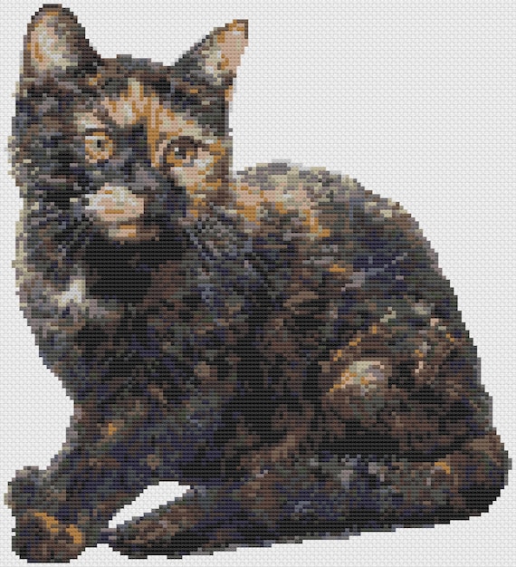 Cute Tortoiseshell Cat Cross Stitch Pattern | Hoop Embroidery