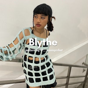 BLYTHE Grid Sweater Pattern | Intermediate pattern | Y2k acubi street wear style sweater | english | size inclusive stitch calculator