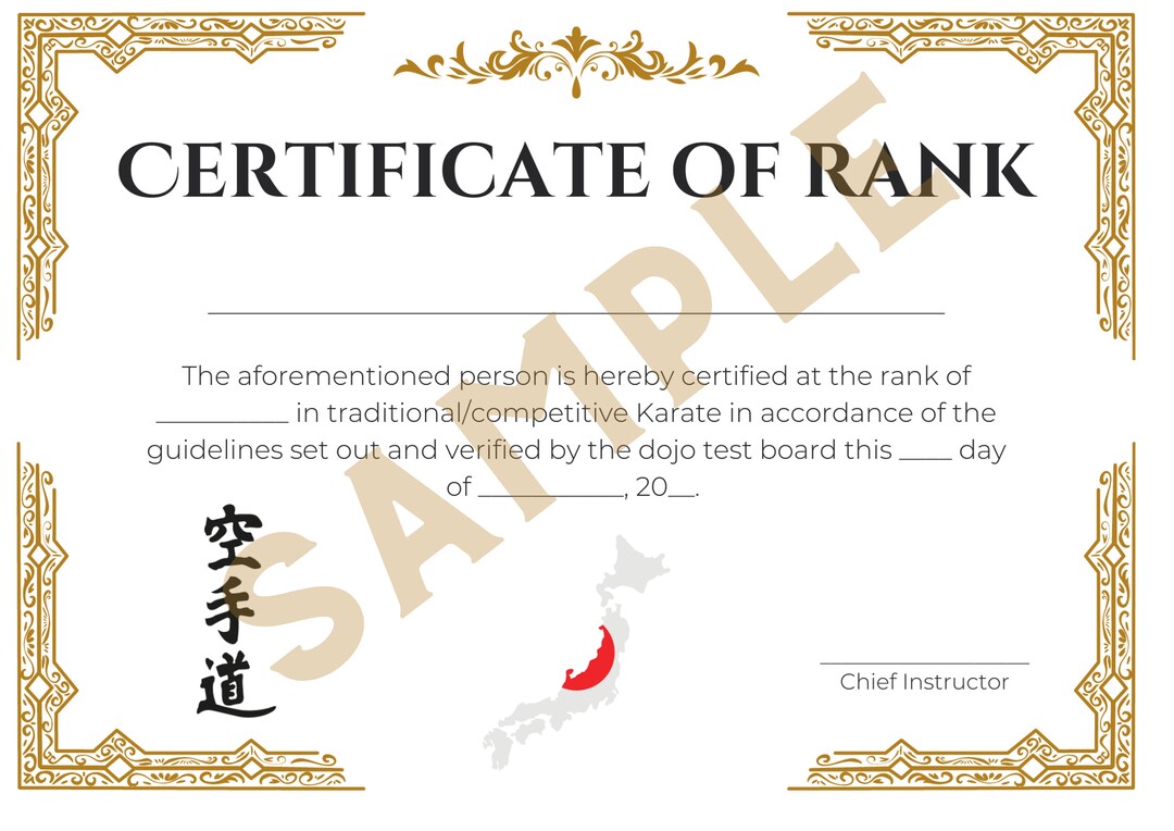 Martial Arts Karate Black Belt Certificate 100% Customizable Digital