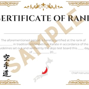 Martial Arts Karate Black Belt Certificate 100% customizable Digital Download
