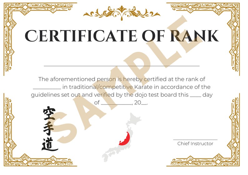 Martial Arts Karate Black Belt Certificate 100% Customizable Digital ...