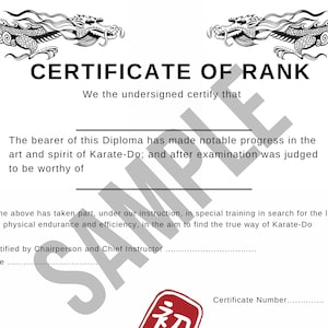 Martial Arts Karate Black Belt Certificate 100% customizable Digital Download