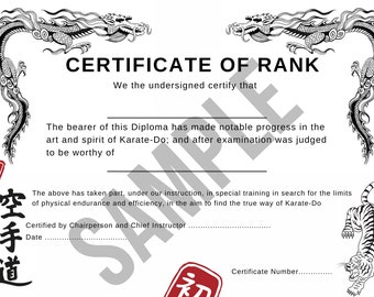 Martial Arts Karate Black Belt Certificate 100% Customizable Digital ...