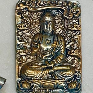 Buddha Pendant, 53.2mm Tall x 31.8mm Wide, Silver and Gold Antiquing. Heavy Weight and Feel, 1 Per Order