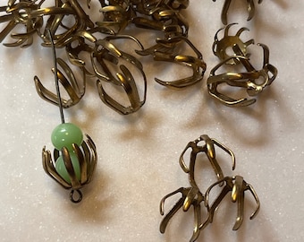 Vintage Brass Cage Bead Cap, 10mm tall,  6mm wide, Stackable. 12 Per Order.