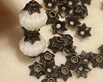 6.2mm, Antique Bronze Color Metal Star Bead Caps. 30 Per Oder.