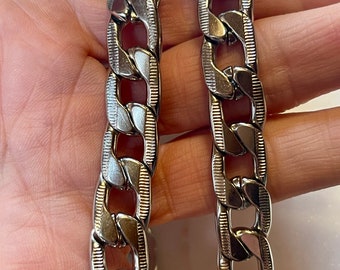 Stainless Steel Cuban Chain. Chunky Curb Chains,  Unwelded, Textured, 17x11.5x3 mm. Priced By The Foot.
