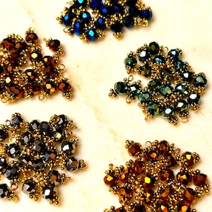 6mm, Rich Jewel Tone Glass Bead Dangles with Gold Wire and Bead Caps  5 Different Colors  (20 each)  Total 100 in Each Order Order
