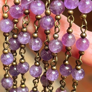 6mm Violet Agate Bead Chain: Brass Beads & Wire (Sold Per Foot)
