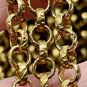 Handmade Raw Unplated Brass, Natural Rich Brass Color. Etched Scroll Rolo Chain, 6mm