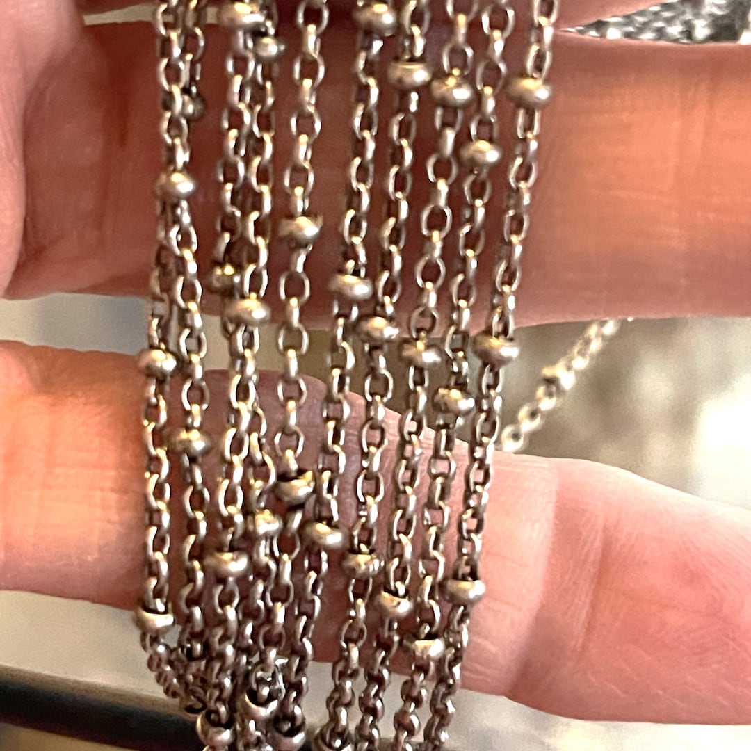 Chain With Core Antiqued Soft Matte Silver Color, Brass Core, 2mm Satellite Rolo Chain ...