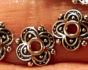 4-Petal Flower Bead Caps, Antique Silver, 7.5mm. 50 Per Order