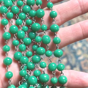 6.1mm and 5.4mm, Vintage Jade Green Glass Bead Chain.  Priced per foot.