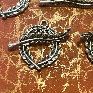 Feather Toggle, Antique Silver, 24mm wide, 30mm Tall, Feather Bar is 8mmx36mm long. 4 Per Order.