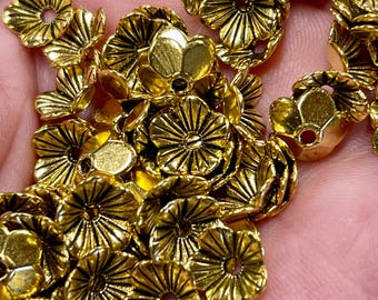 10x10x3mm, Sweet Morning Glory Bead Caps. Antique Gold,  20 per order
