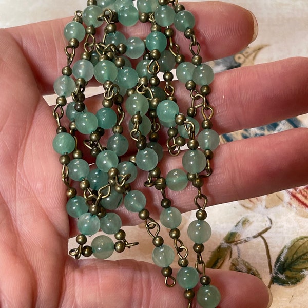 6mm, Natural Jade Colored Stone, Bead Chain.  Priced per foot.   B7 D3