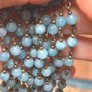 Handmade Bead Chain, Amazing Color, Vintage Gray-Blue. Agate. Unwelded, with Brass Findings, Antique Bronze, 6mm.  Sold By the Foot.