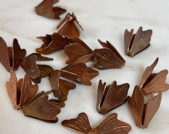 Vintage Wing Like CopperPlate Bead Cap,  15mm tall, 7mm opening. 6 Per Order.