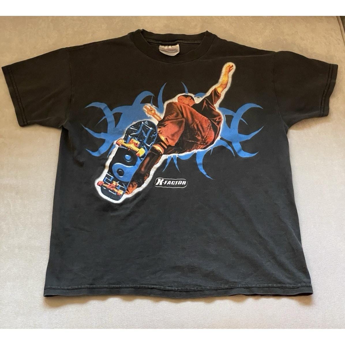 Vintage Y2K Skate X-factor T-shirt Youth Size Medium 10-12 Black