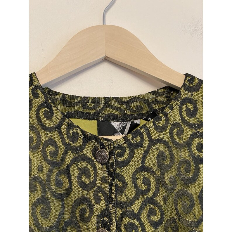 Vintage Urban Outfitters Women Size Small Cropped Button Up Jacket Lace Green image 3